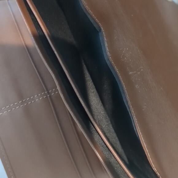 Coach Long Wallet Vintage Leather Signature Brown Beige Pleated Canvas Trifold - Picture 10 of 12